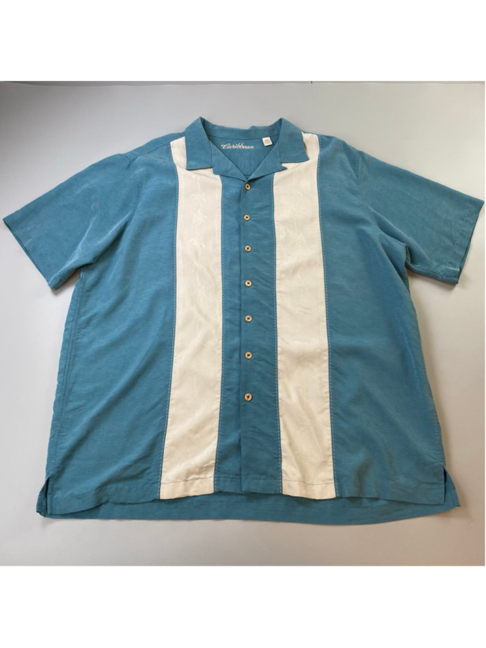 Caribbean Shirt Mens 3X TALL Teal Cream Charlie Sheen Bowling Tiki Rockabilly